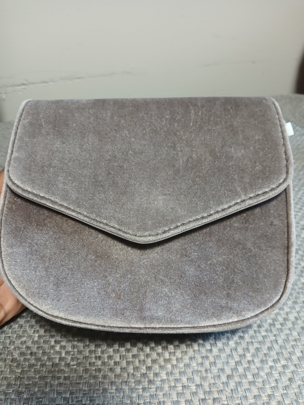 Anthropologie Velvet Envelope Crossbody in Taupe Gray